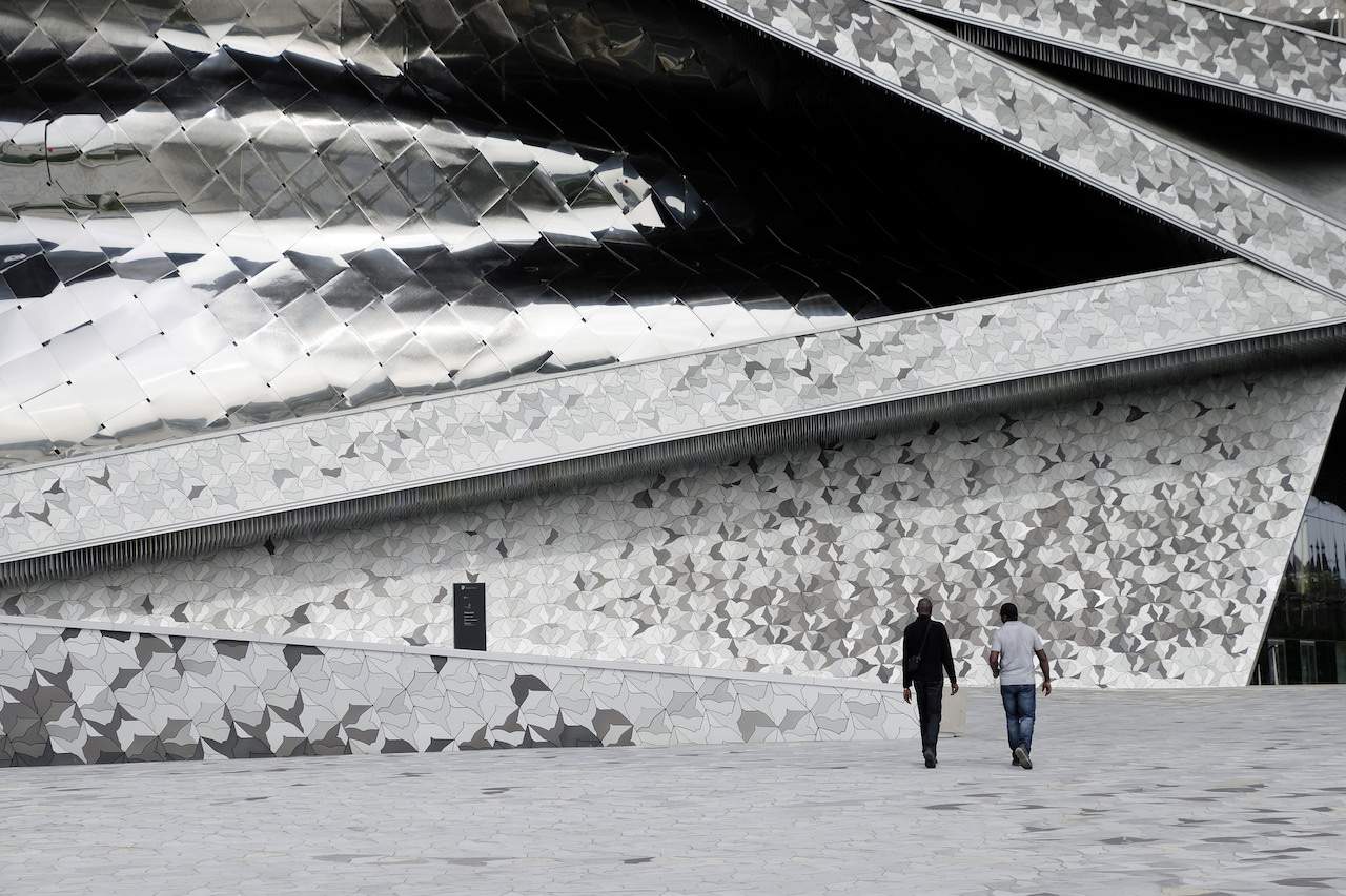 The exterior of the Philharmonie 1 concert hall in Paris