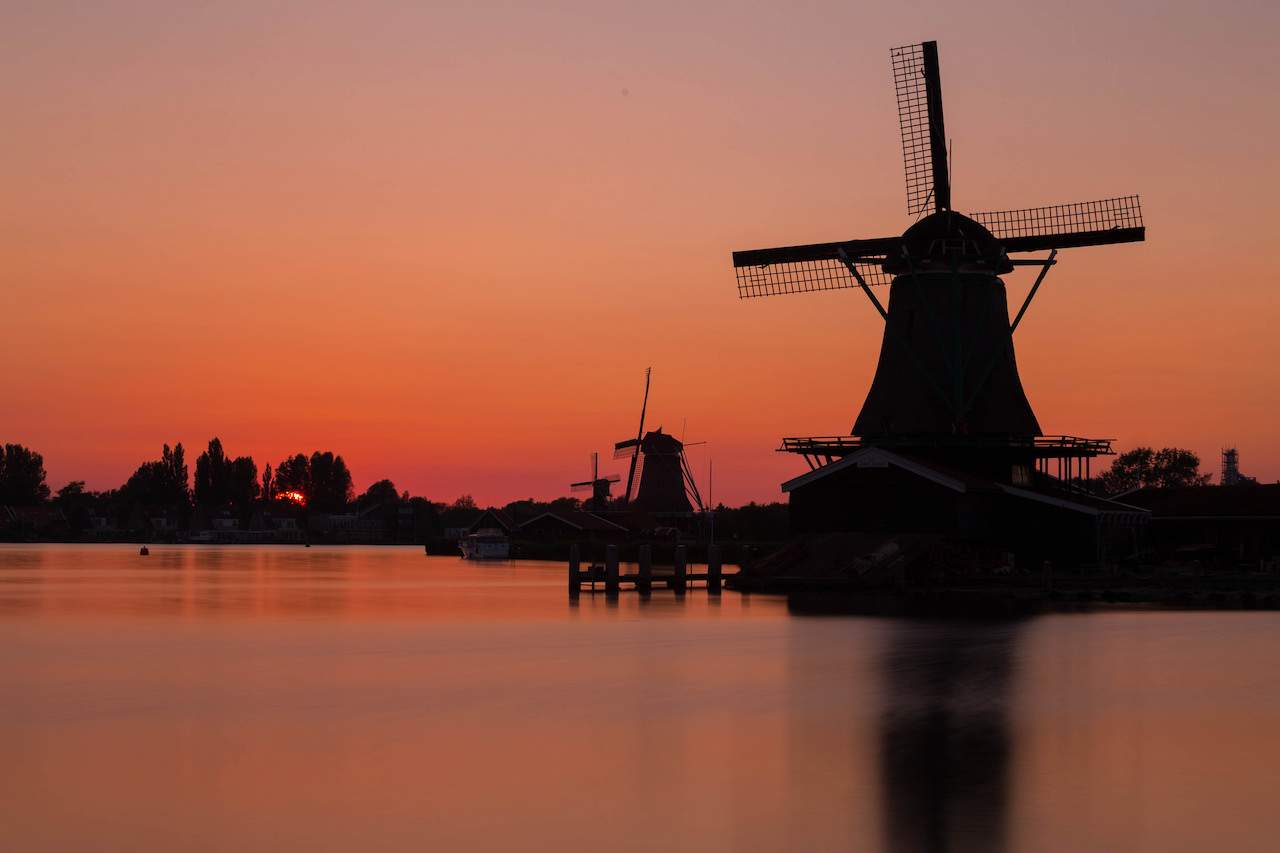 Sunset over the Windmills at Zaanse Schans